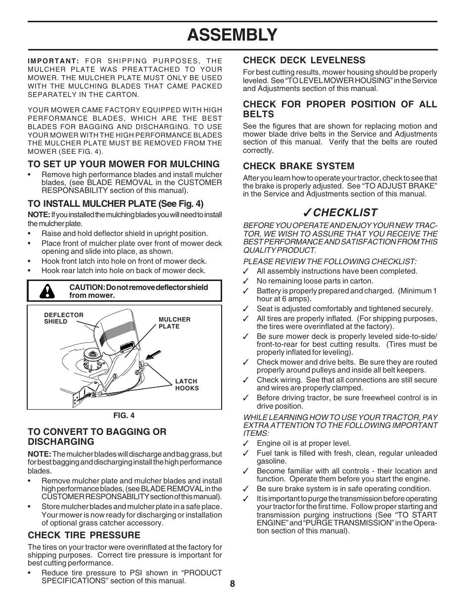Assembly, Checklist | Poulan 183371 User Manual | Page 8 / 48