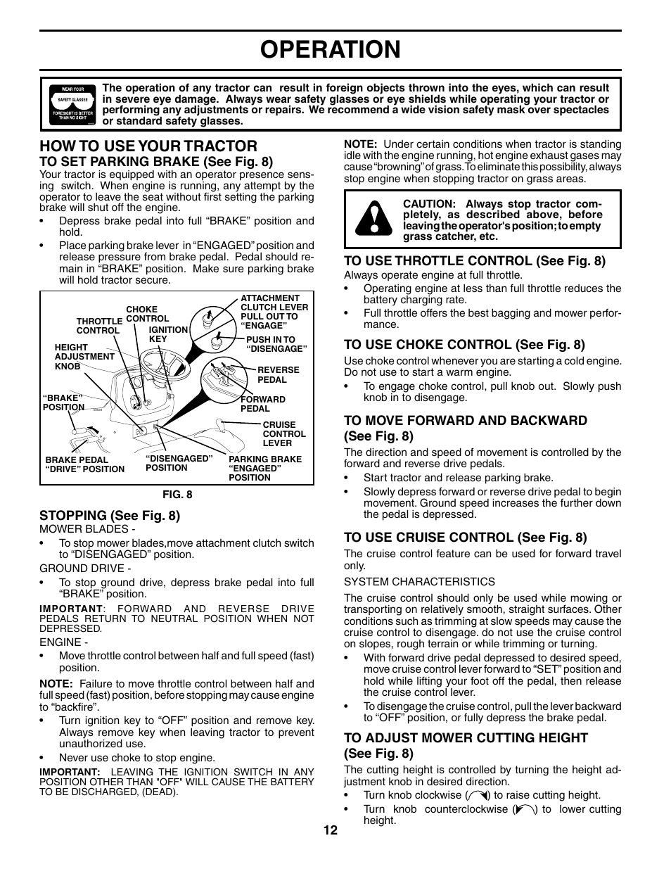 Operation, How to use your tractor | Poulan 185498 User Manual | Page 12 / 48