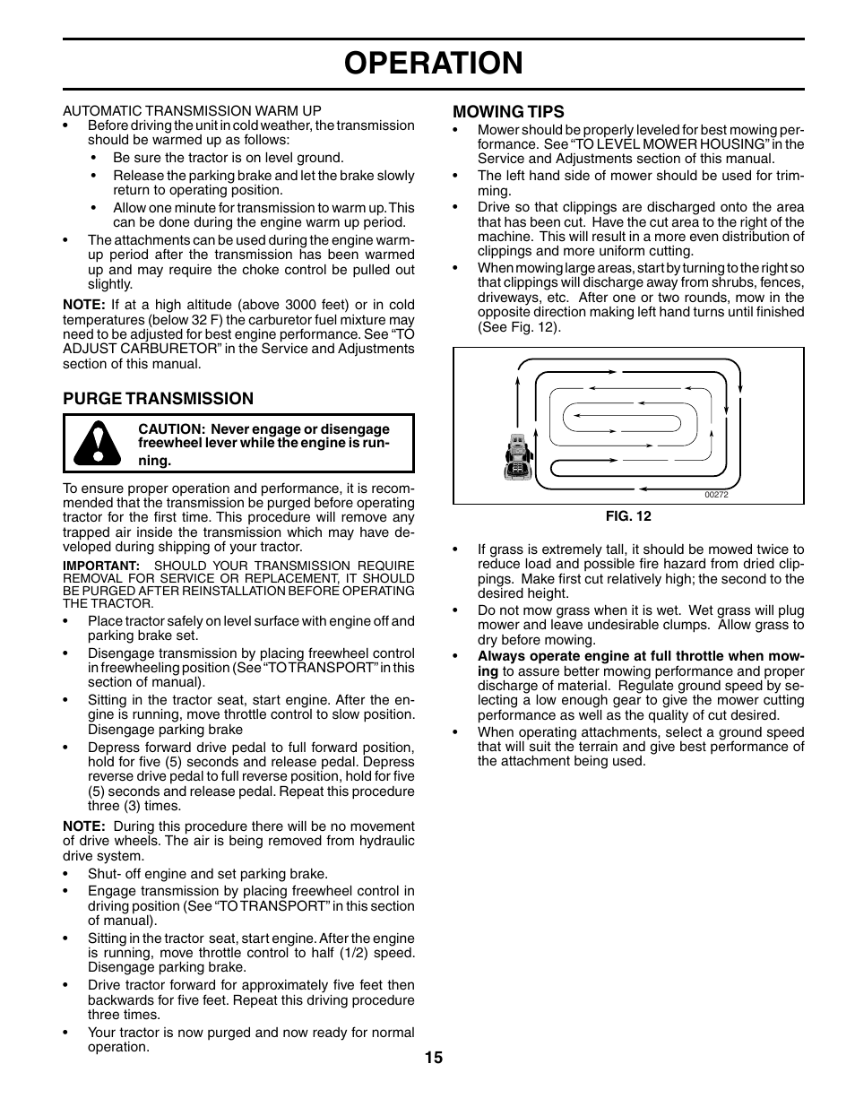 Operation | Poulan 185498 User Manual | Page 15 / 48