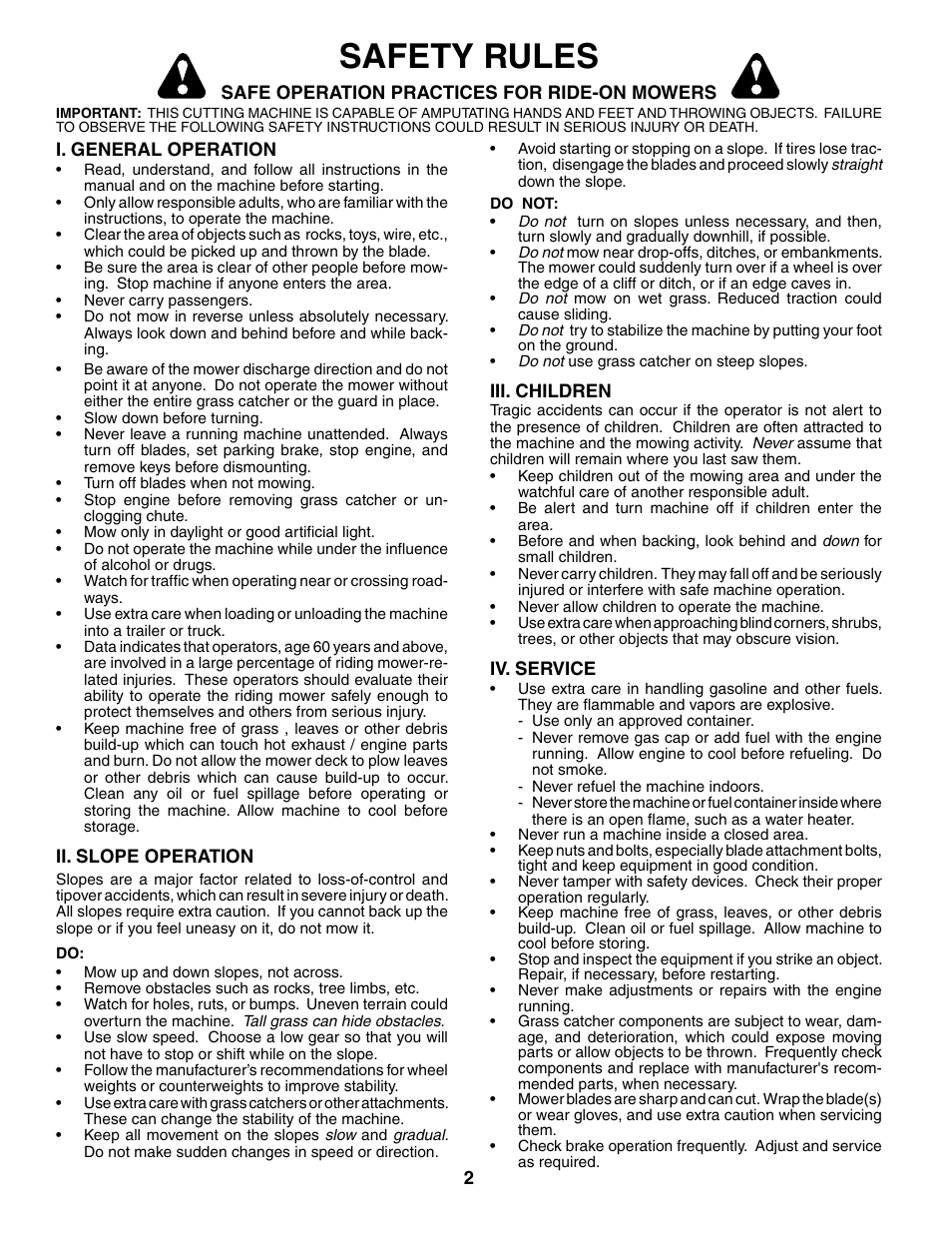 Safety rules | Poulan 185498 User Manual | Page 2 / 48