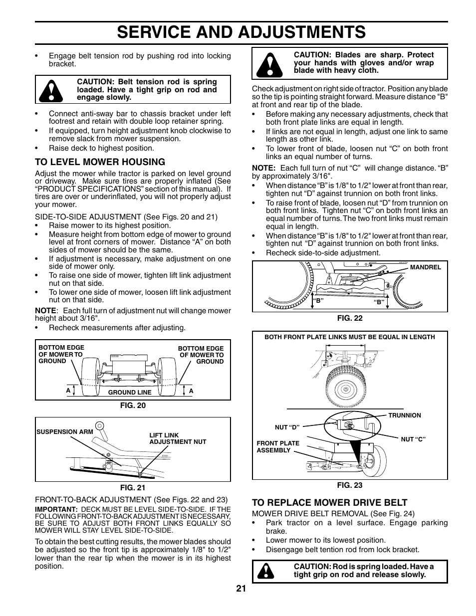 Service and adjustments | Poulan 185498 User Manual | Page 21 / 48