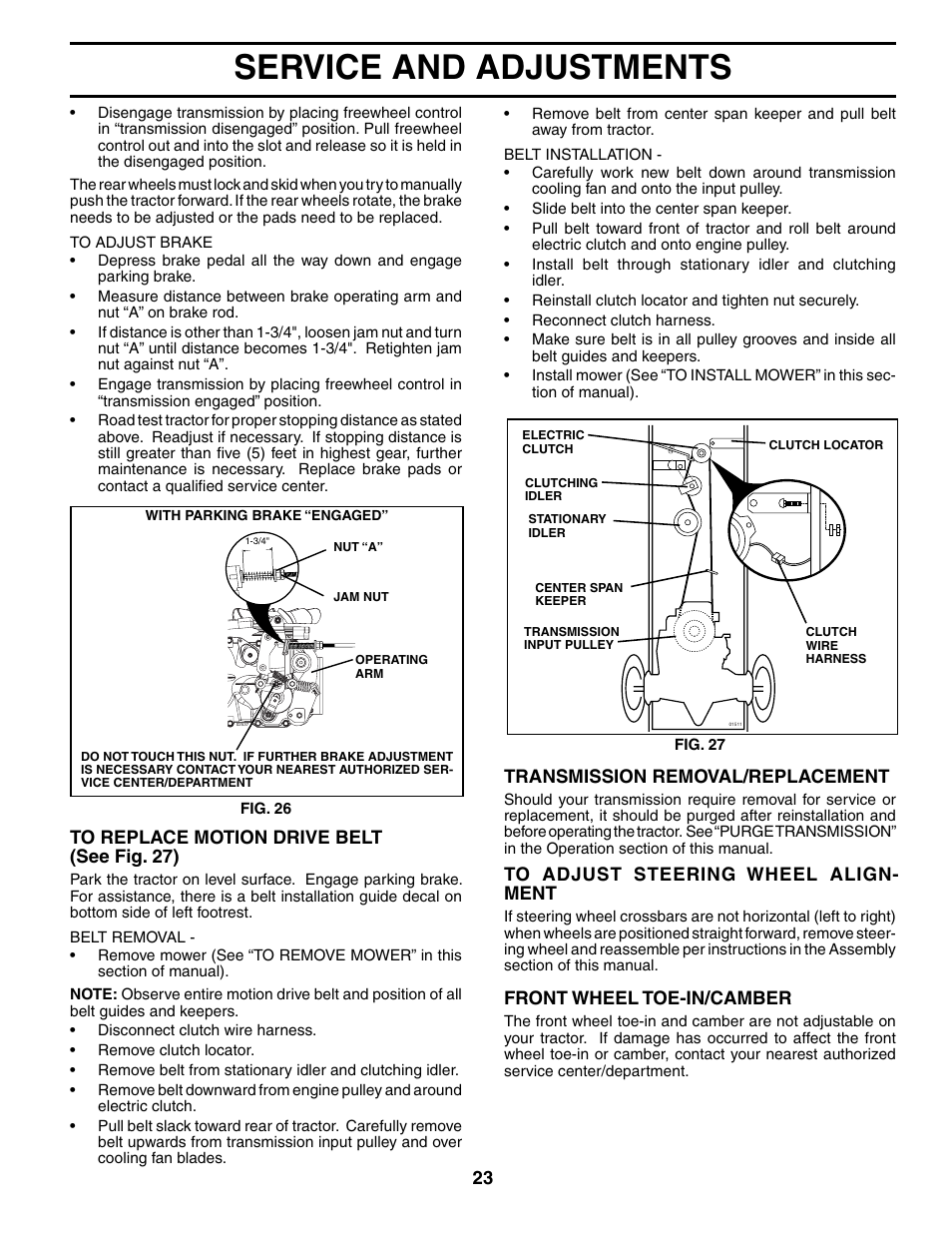 Service and adjustments | Poulan 185498 User Manual | Page 23 / 48