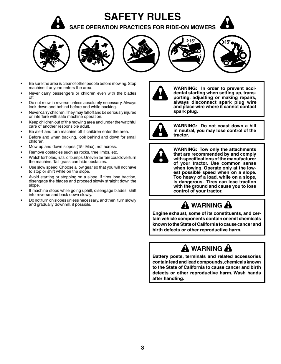 Safety rules, Warning | Poulan 185498 User Manual | Page 3 / 48