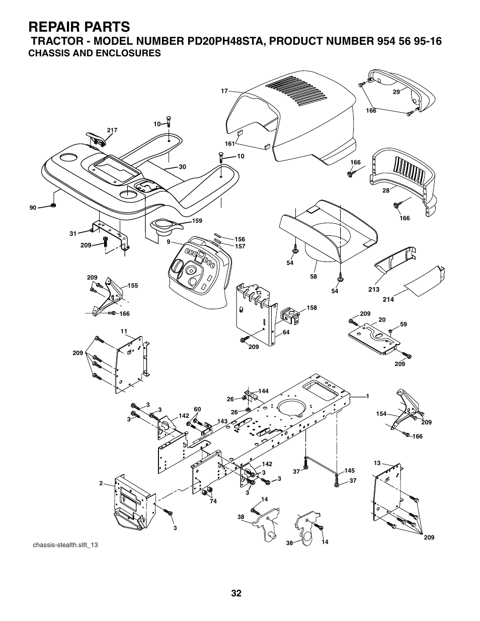Repair parts, Chassis and enclosures | Poulan 185498 User Manual | Page 32 / 48