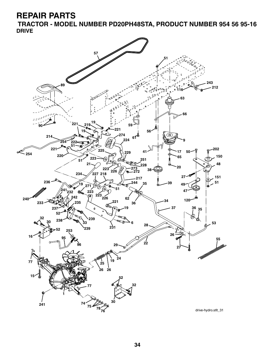 Repair parts, Drive | Poulan 185498 User Manual | Page 34 / 48
