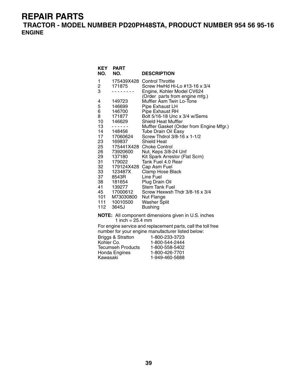 Repair parts | Poulan 185498 User Manual | Page 39 / 48