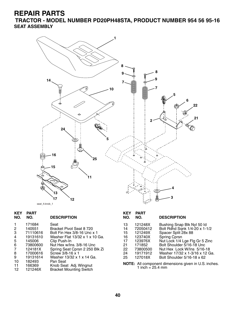 Repair parts | Poulan 185498 User Manual | Page 40 / 48