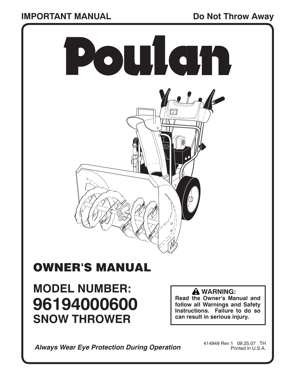 Poulan 96194000600 User Manual | 52 pages