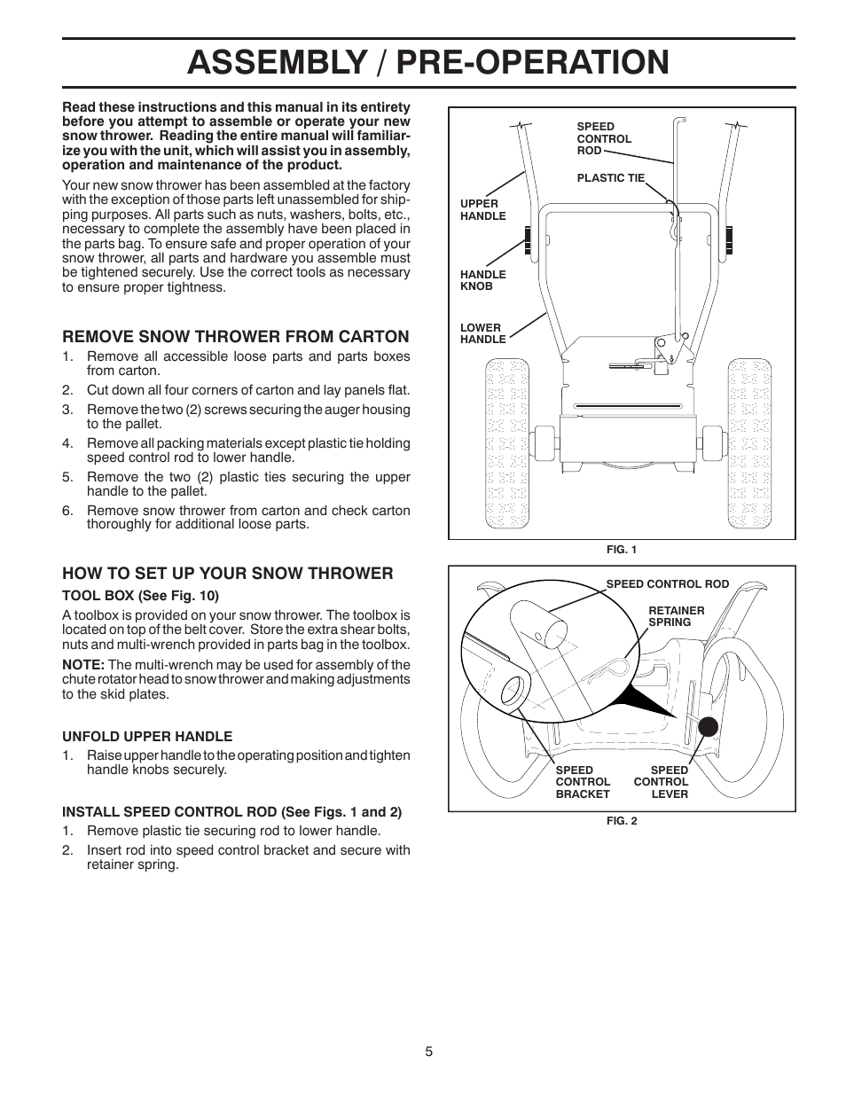Assembly / pre-operation, Remove snow thrower from car ton, How to set up your snow thrower | Poulan 96194000600 User Manual | Page 5 / 52