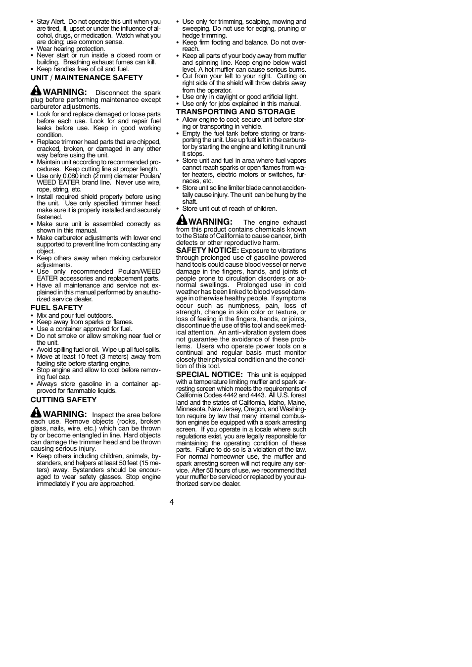 Warning | Poulan 952711931 User Manual | Page 4 / 14