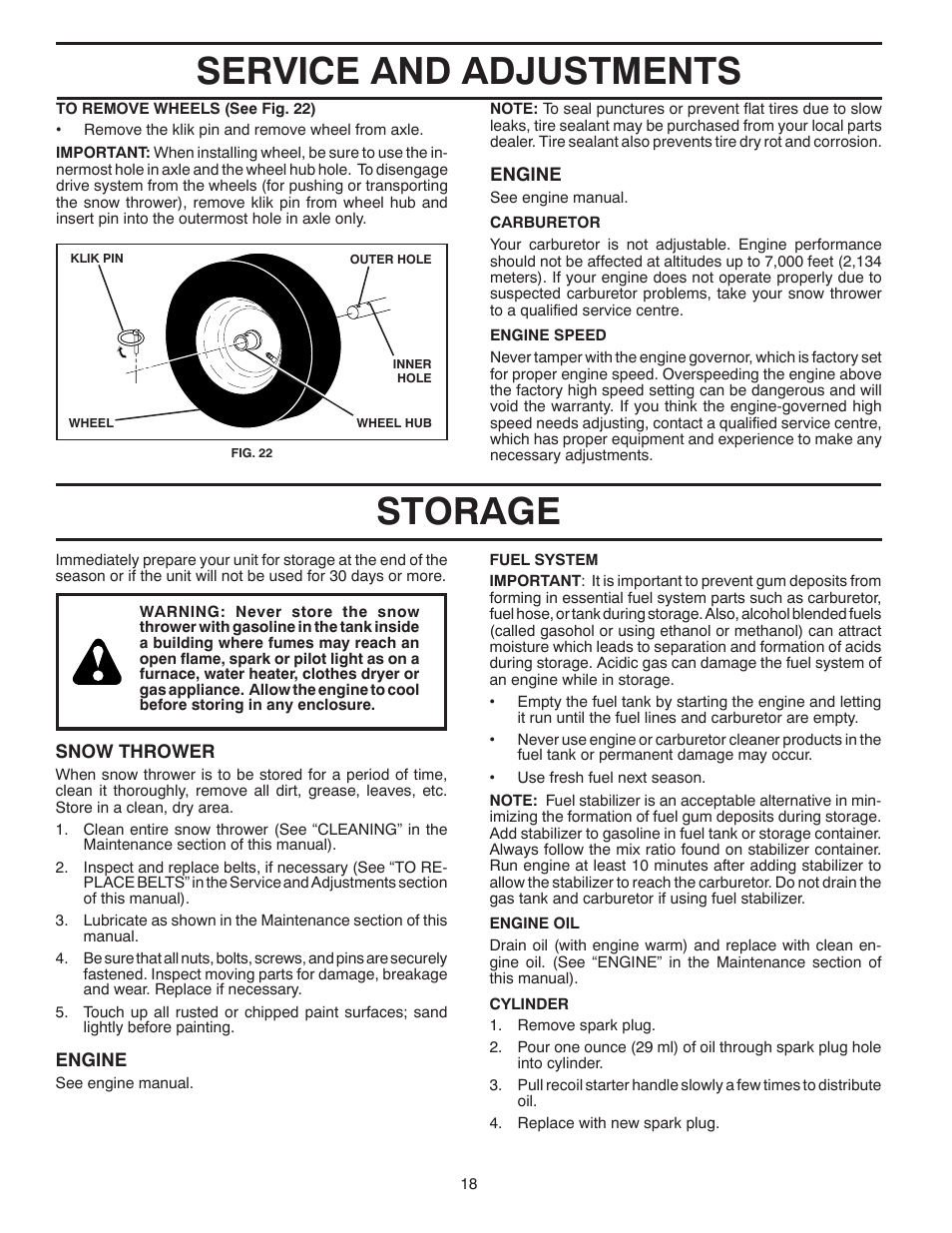 Service and adjustments storage | Poulan 418971 User Manual | Page 18 / 32