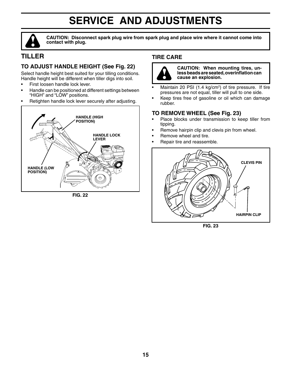 Service and adjustments, Tiller | Poulan HDR500L User Manual | Page 15 / 28