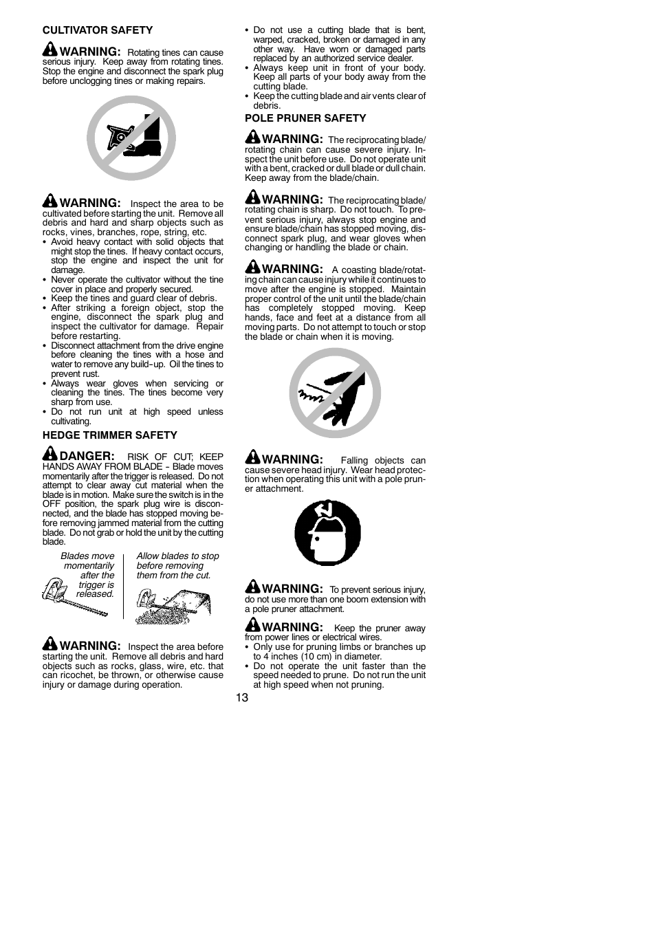 Warning, Danger | Poulan PPB300E User Manual | Page 13 / 19