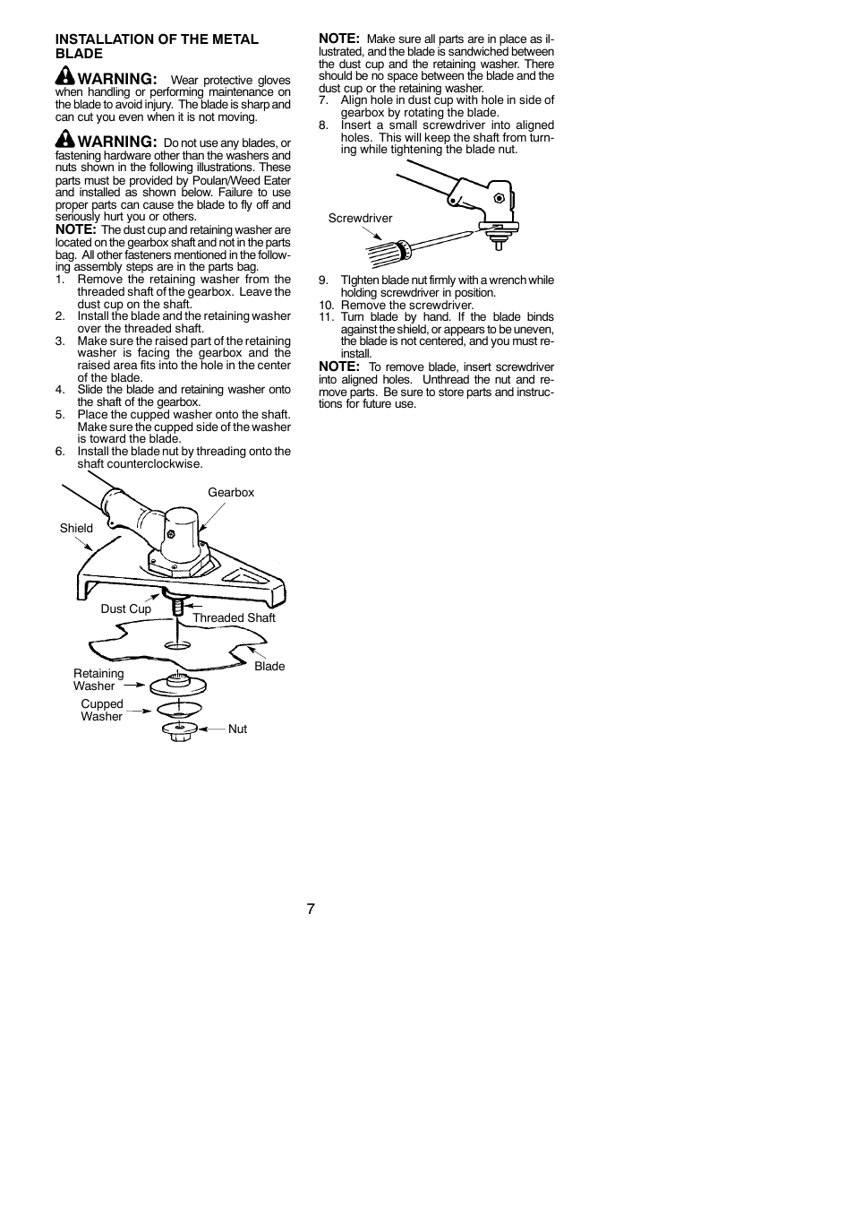 Warning | Poulan PPB300E User Manual | Page 7 / 19