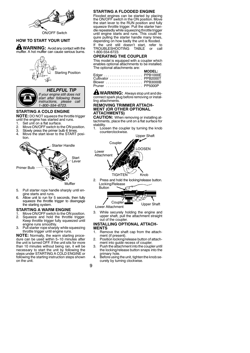 Warning, Helpful tip | Poulan PPB300E User Manual | Page 9 / 19