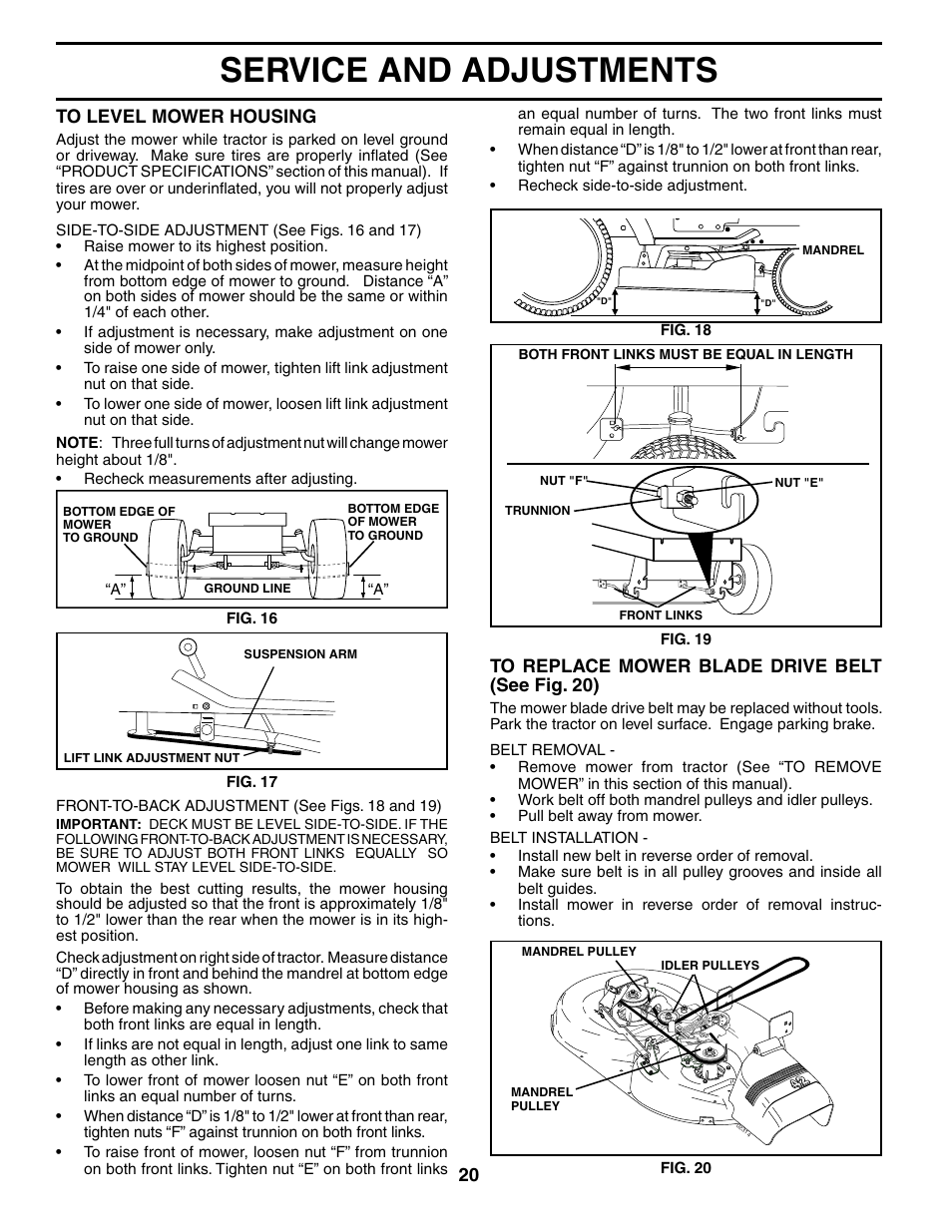 Service and adjustments | Poulan 196085 User Manual | Page 20 / 30