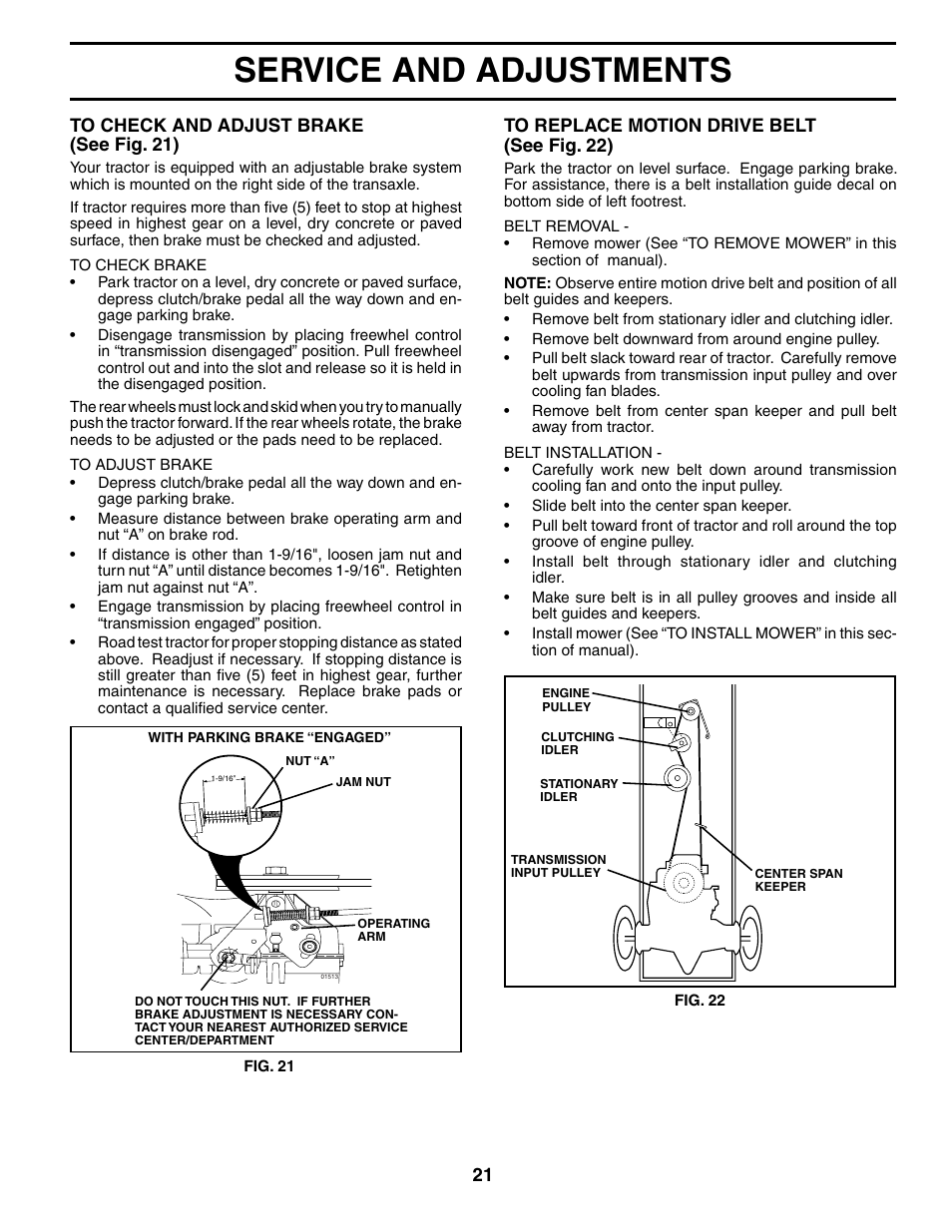 Service and adjustments | Poulan 196085 User Manual | Page 21 / 30