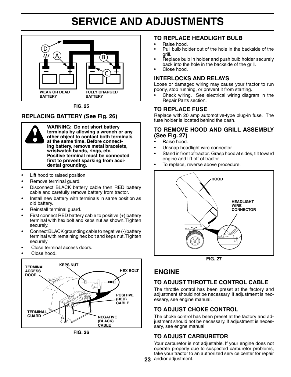 Service and adjustments, Engine | Poulan 196085 User Manual | Page 23 / 30