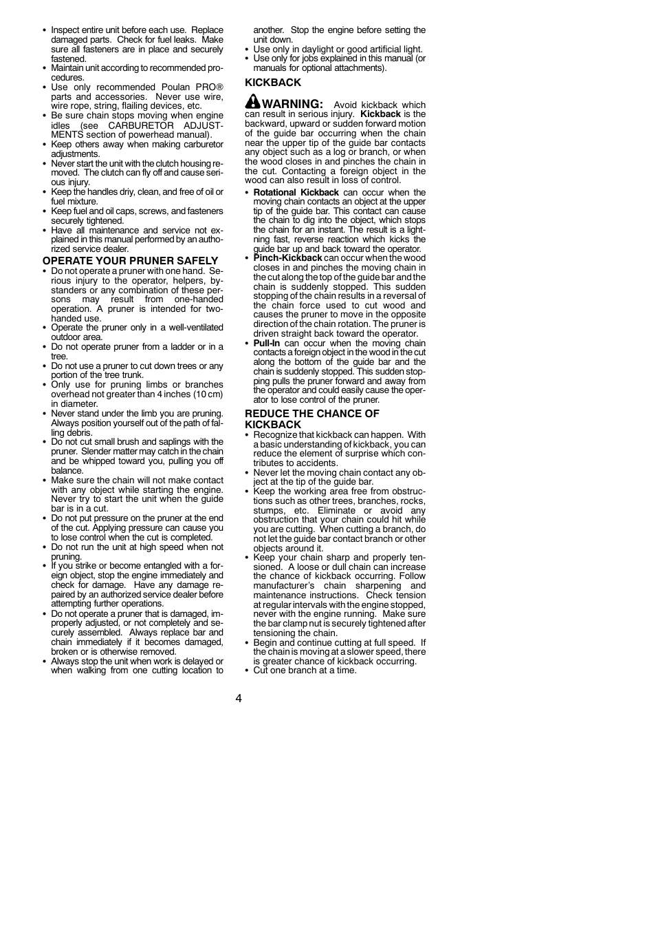 Warning | Poulan Pro PP5000P User Manual | Page 4 / 12