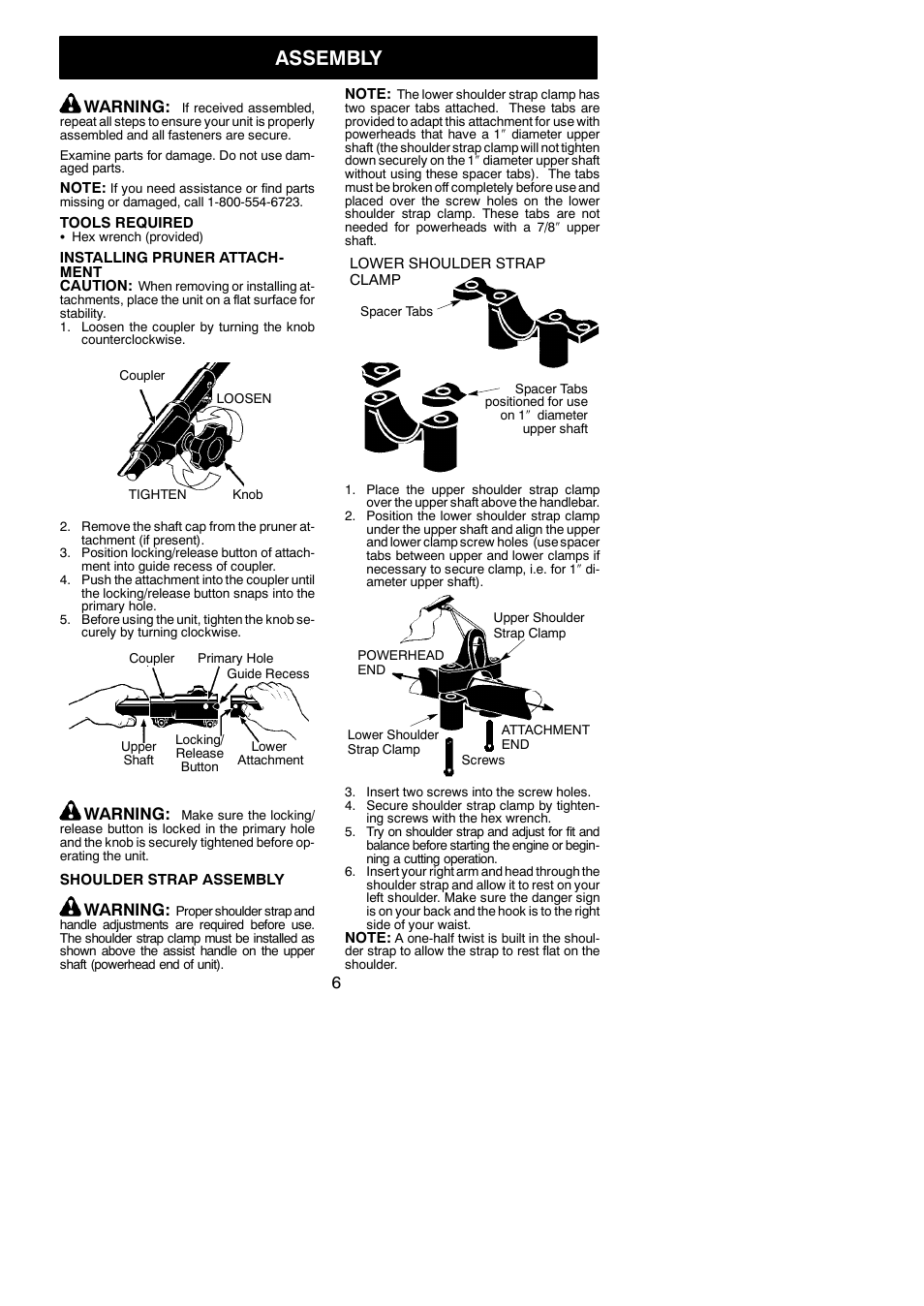 Assembly, Warning | Poulan Pro PP5000P User Manual | Page 6 / 12
