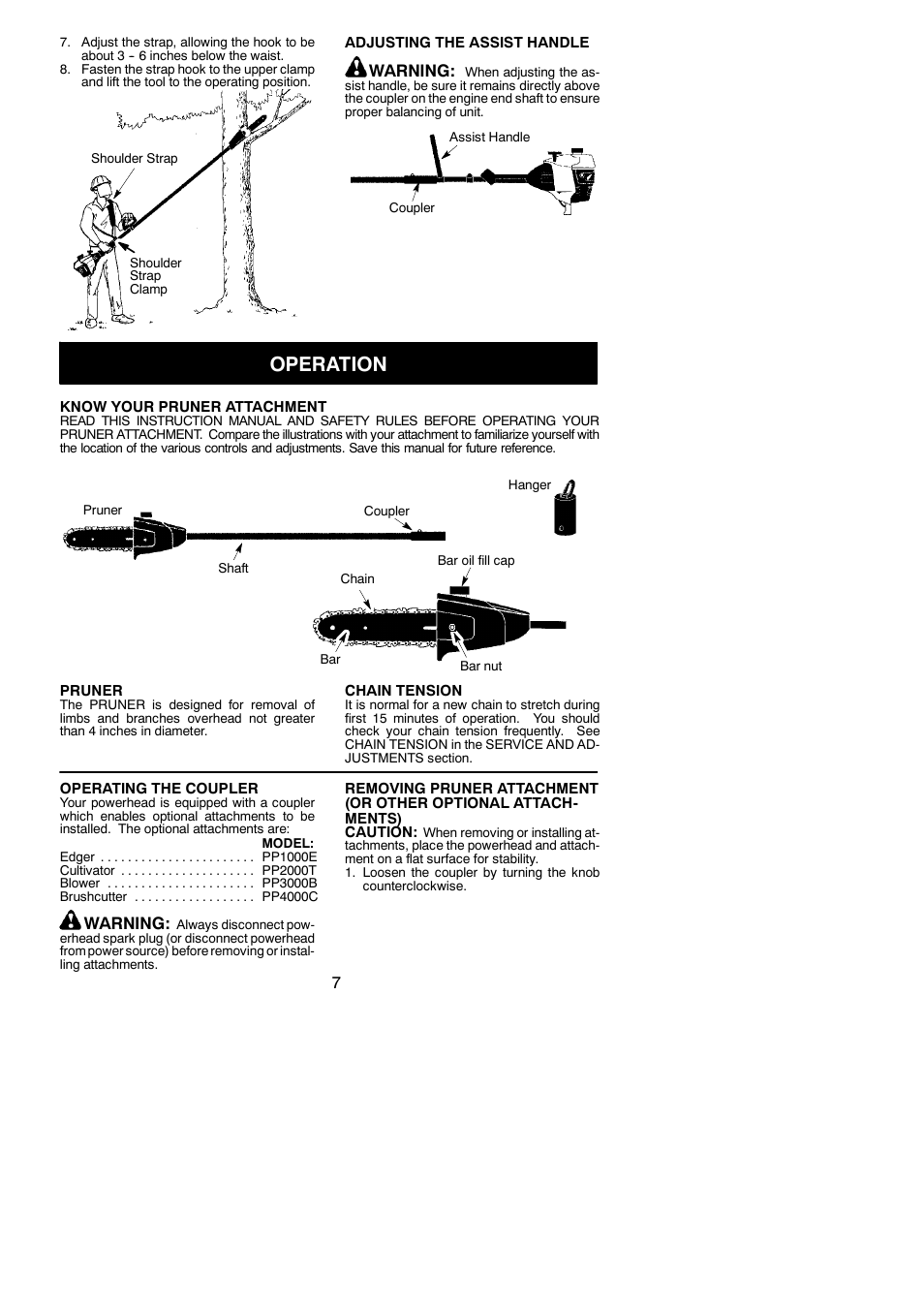 Operation, Warning | Poulan Pro PP5000P User Manual | Page 7 / 12