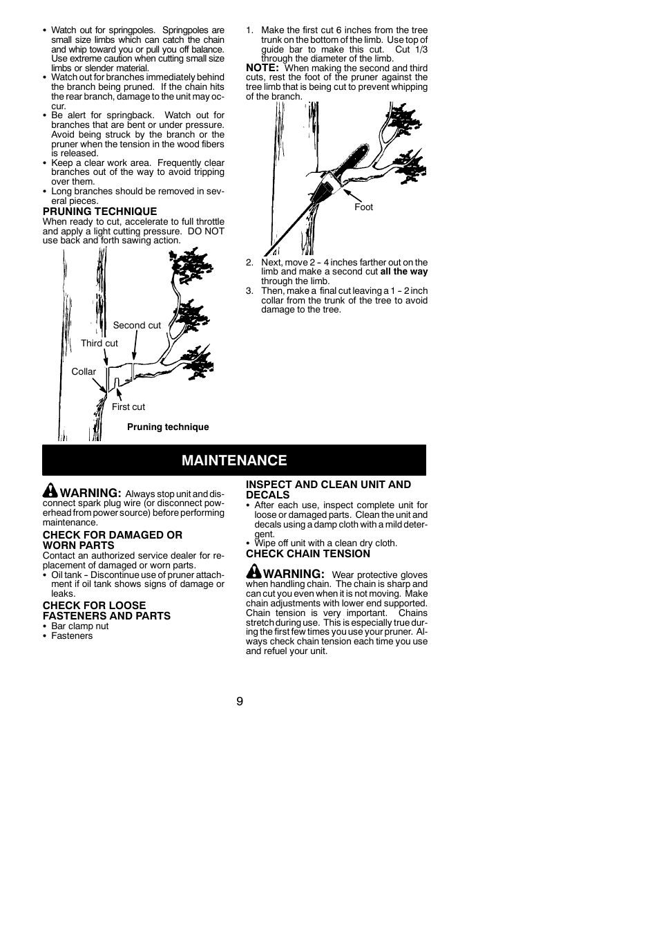 Maintenance, Warning | Poulan Pro PP5000P User Manual | Page 9 / 12