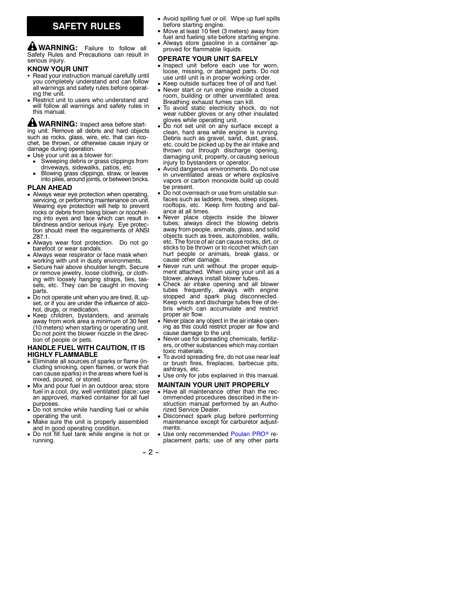 Safety rules | Poulan 530088812 User Manual | Page 2 / 7