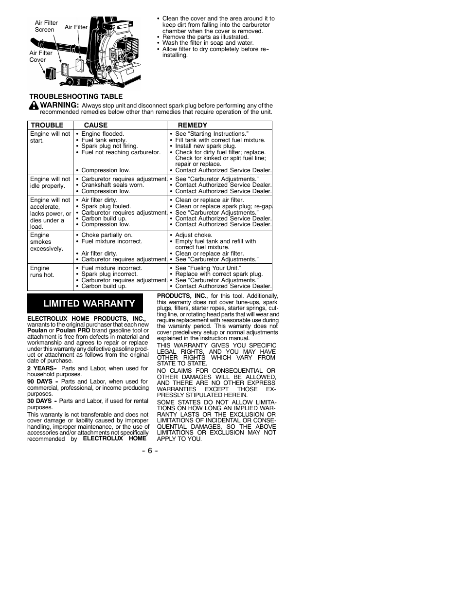 Limited warranty | Poulan 530088812 User Manual | Page 6 / 7