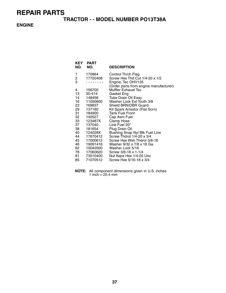 Repair parts | Poulan 187007 User Manual | Page 37 / 48