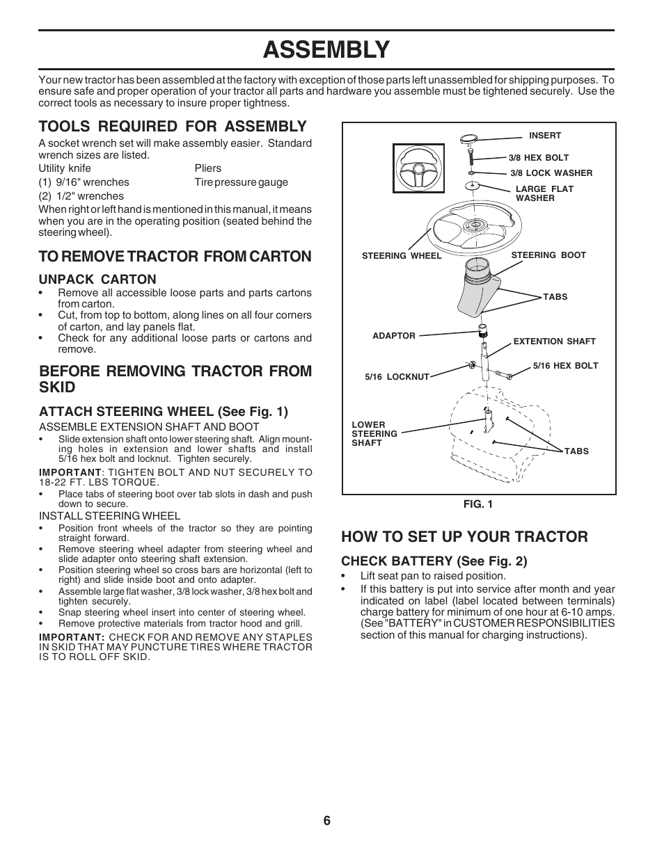 Assembly, Tools required for assembly, How to set up your tractor | Before removing tractor from skid | Poulan 183111 User Manual | Page 6 / 48