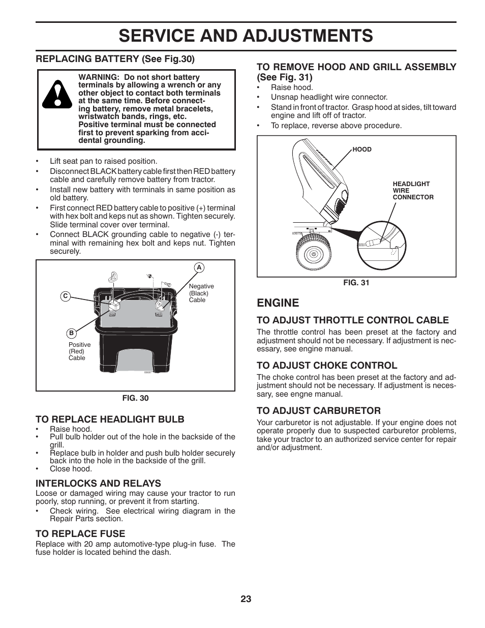 Service and adjustments, Engine | Poulan 403320 User Manual | Page 23 / 32
