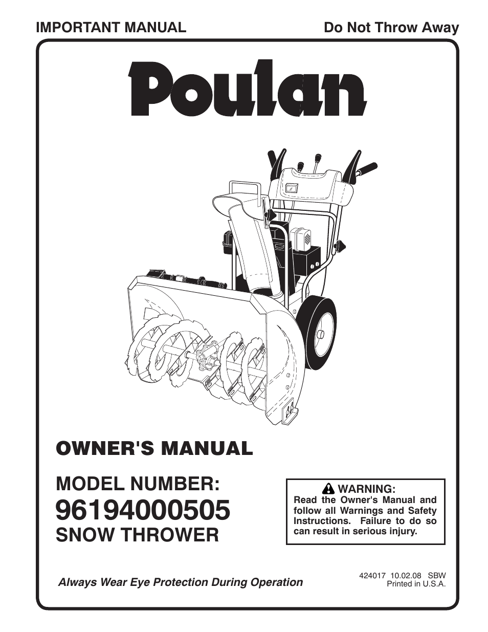 Poulan 96194000505 User Manual | 56 pages