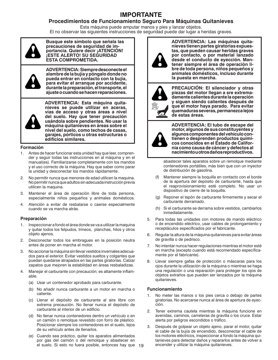 Importante | Poulan 96194000505 User Manual | Page 19 / 56