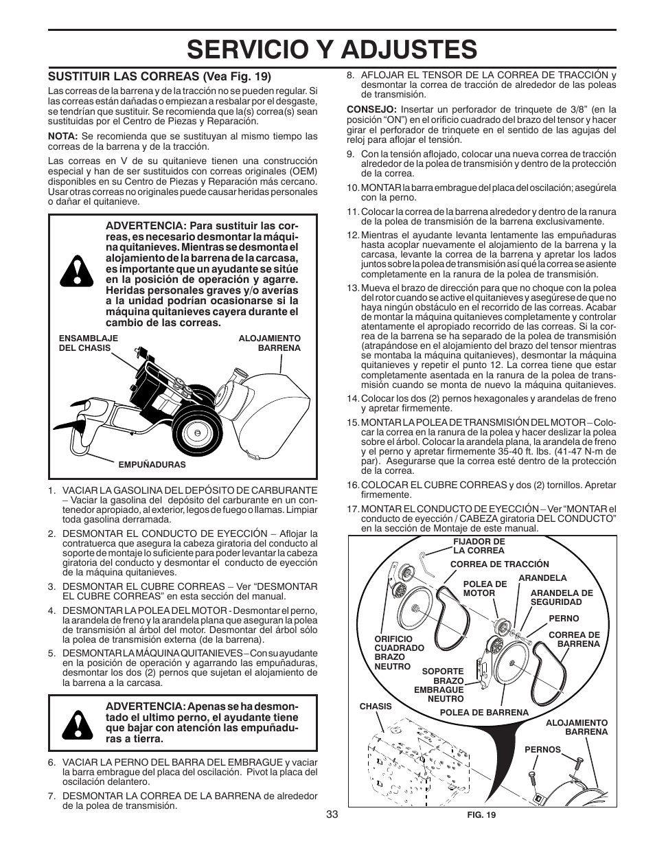 Servicio y adjustes | Poulan 96194000505 User Manual | Page 33 / 56
