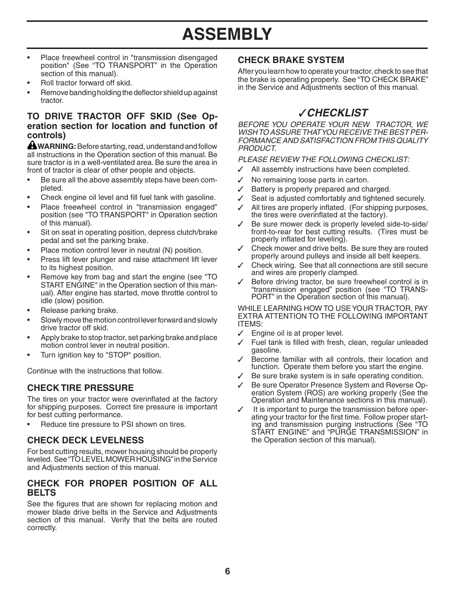 Assembly, Checklist | Poulan 402993 User Manual | Page 6 / 30
