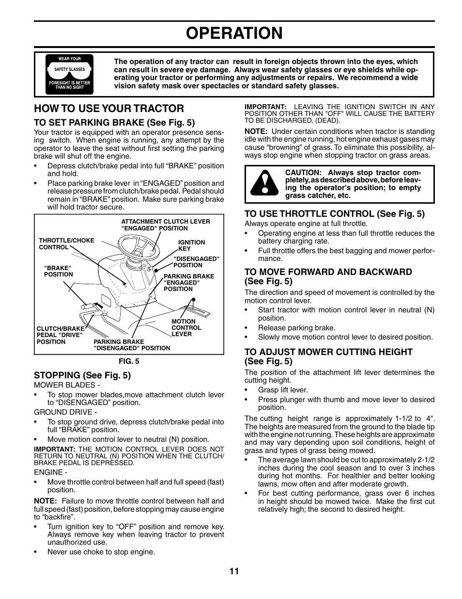 Operation, How to use your tractor | Poulan 194563 User Manual | Page 11 / 30