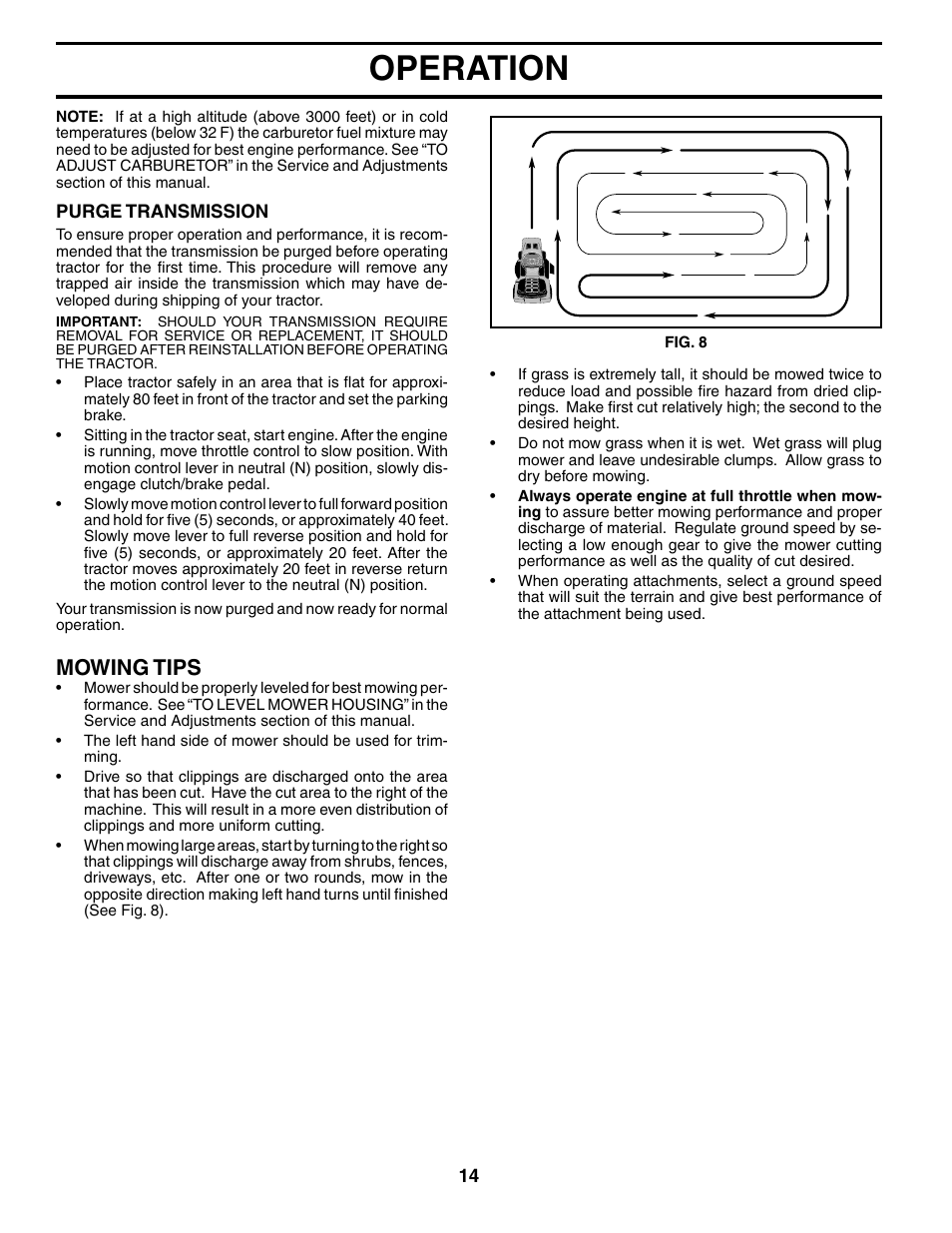 Operation, Mowing tips | Poulan 194563 User Manual | Page 14 / 30