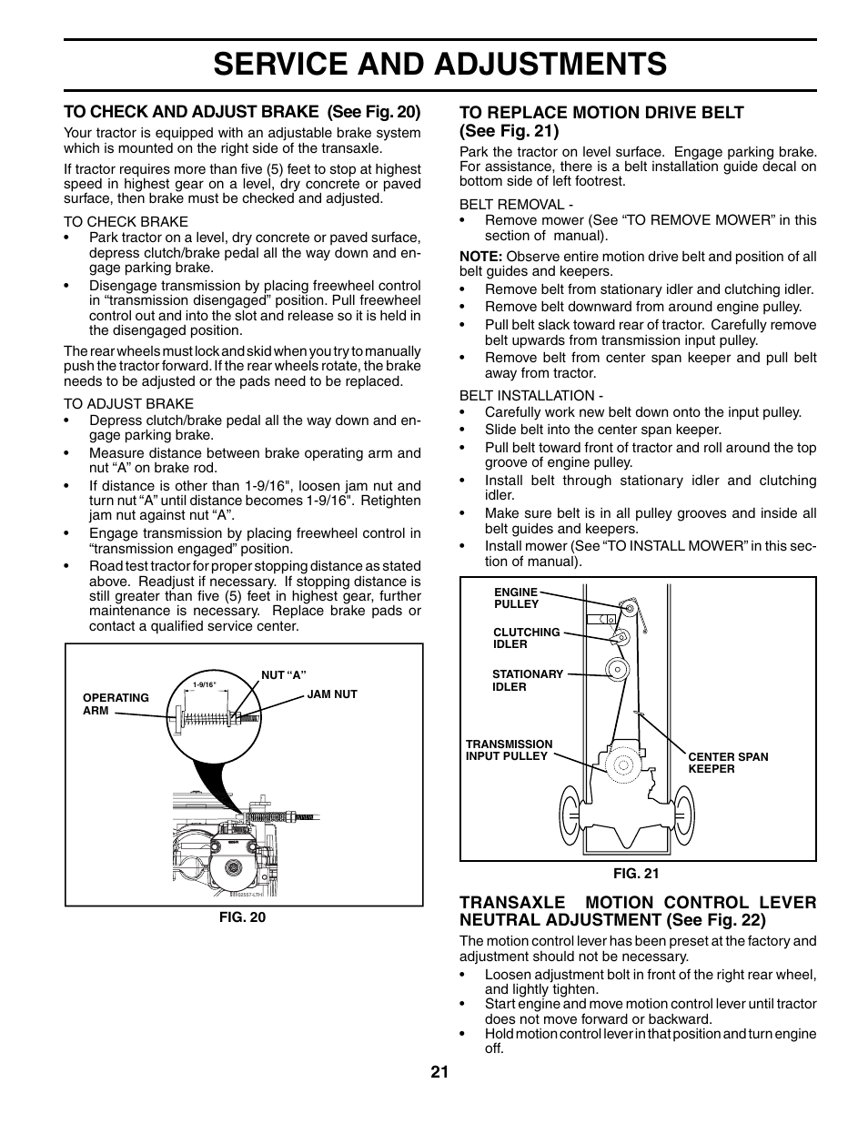 Service and adjustments | Poulan 194563 User Manual | Page 21 / 30