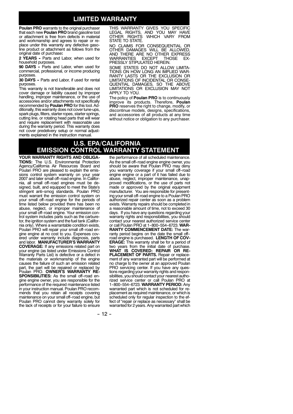 Limited warranty | Poulan 545137220 User Manual | Page 12 / 13