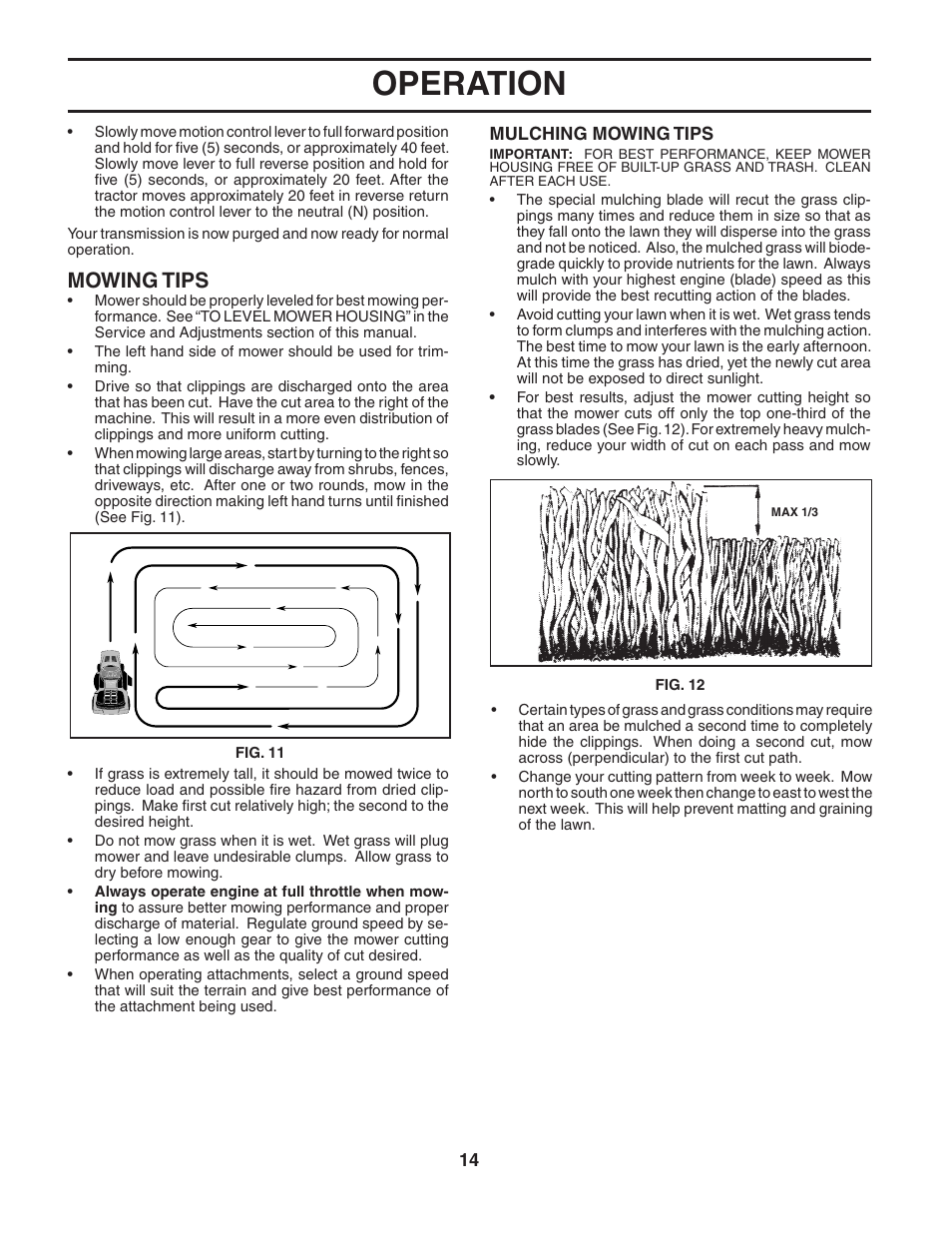 Operation, Mowing tips | Poulan 191794 User Manual | Page 14 / 30