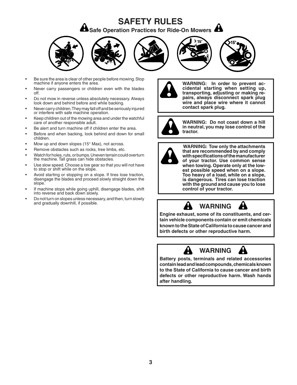 Safety rules, Warning | Poulan 191794 User Manual | Page 3 / 30