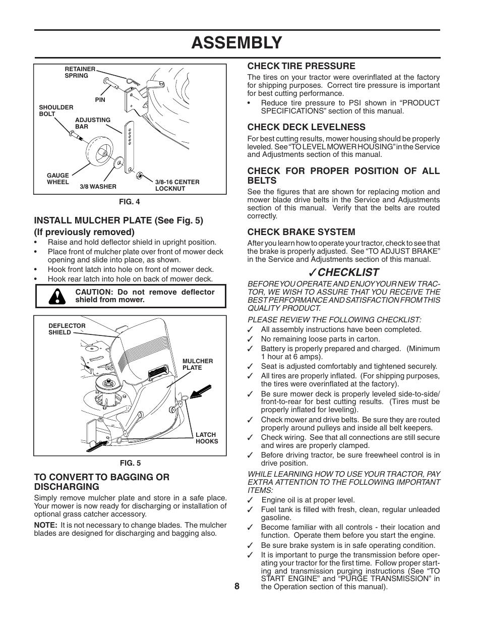 Assembly, Che cklist | Poulan 191794 User Manual | Page 8 / 30