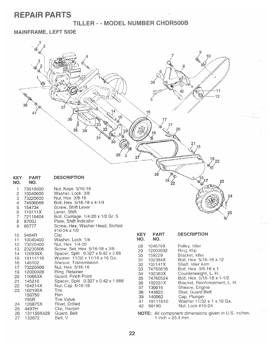 Mainframe, left side, Repair parts | Poulan CHDR500B User Manual | Page 22 / 28