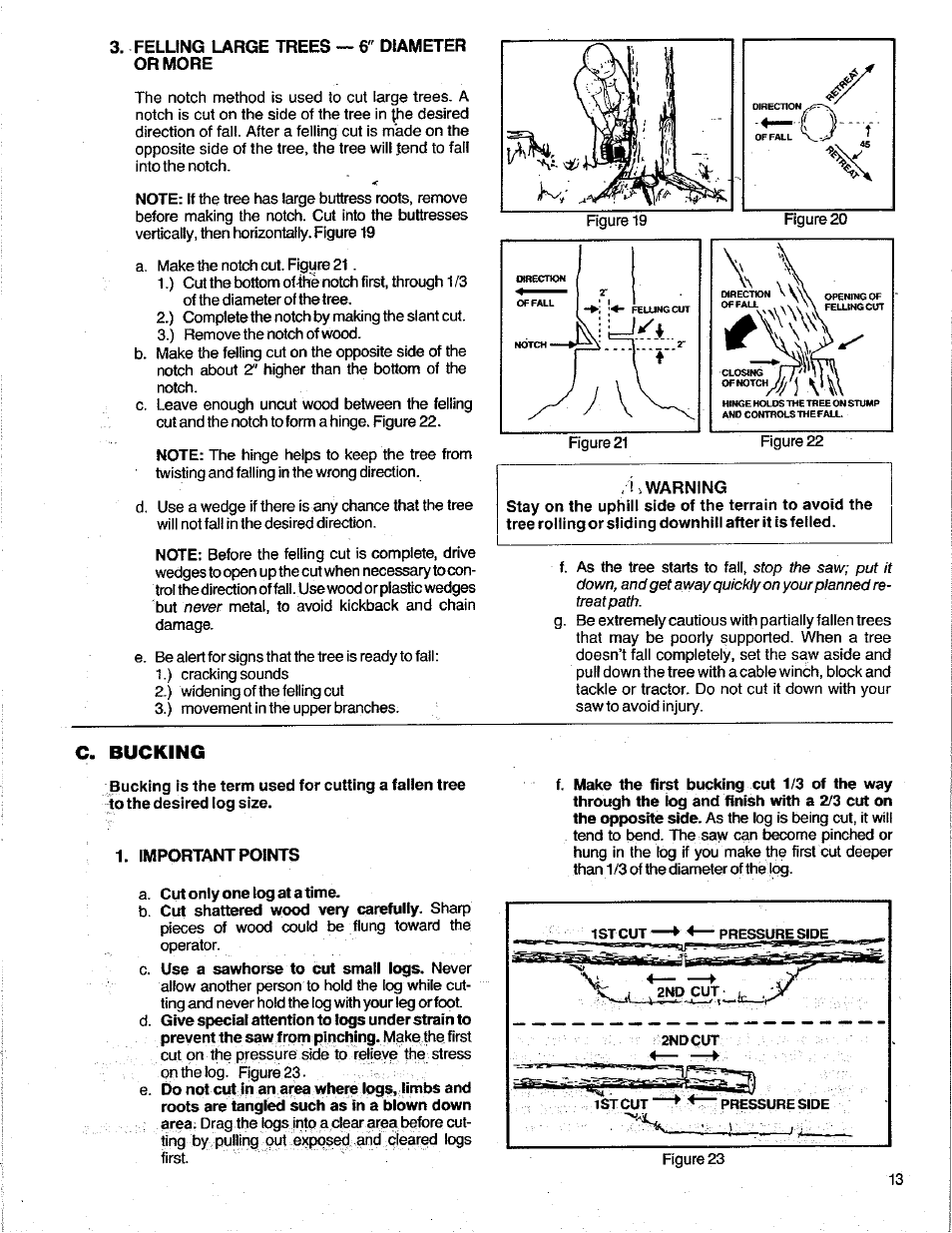 Felling large trees or more, U warning, Important points | C. bucking | Poulan 3400 User Manual | Page 13 / 28