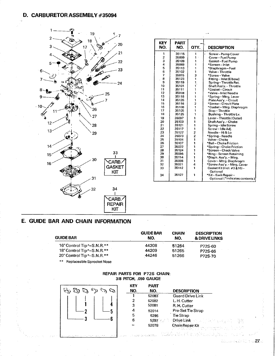 E. guide bar and chain information | Poulan 3400 User Manual | Page 27 / 28