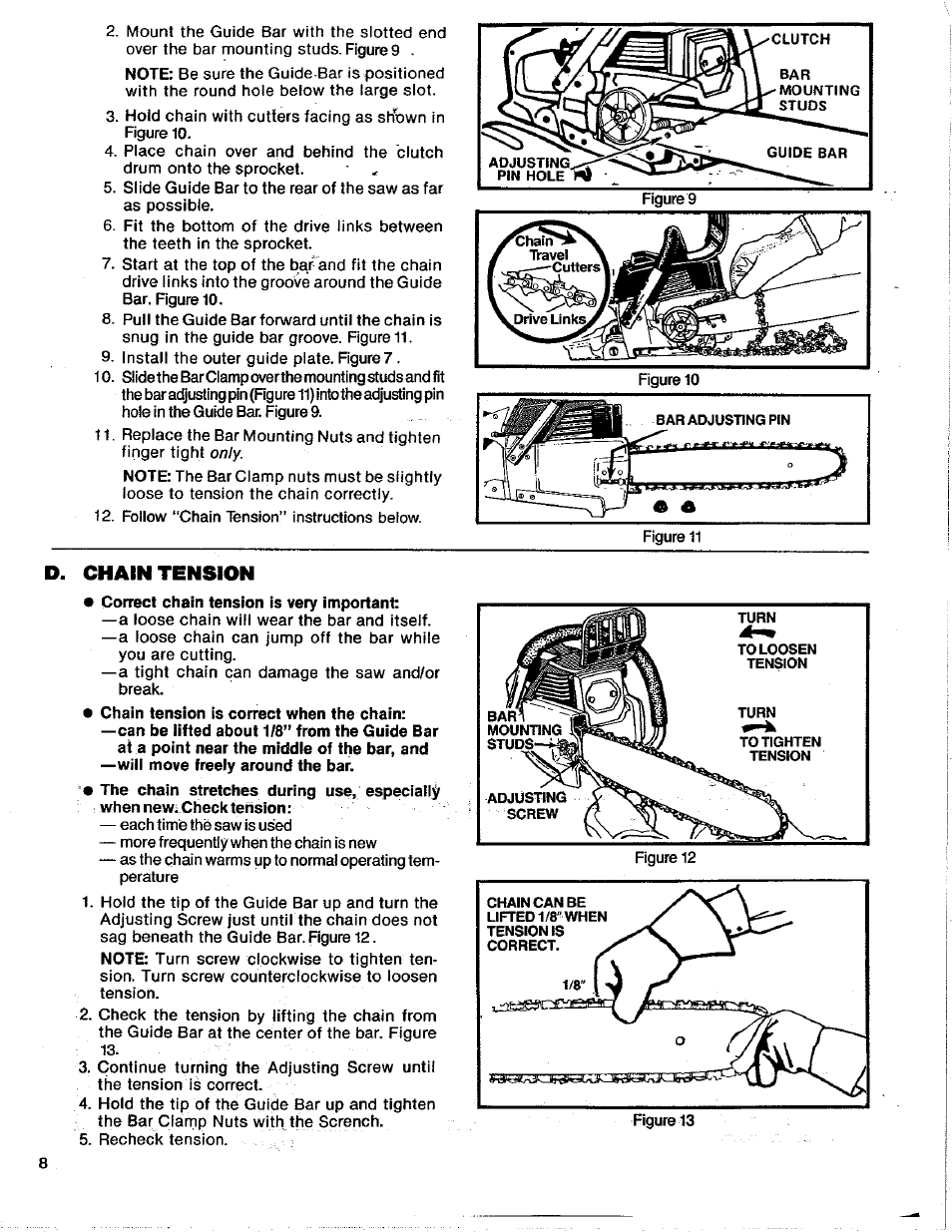 D. chain tension | Poulan 3400 User Manual | Page 8 / 28