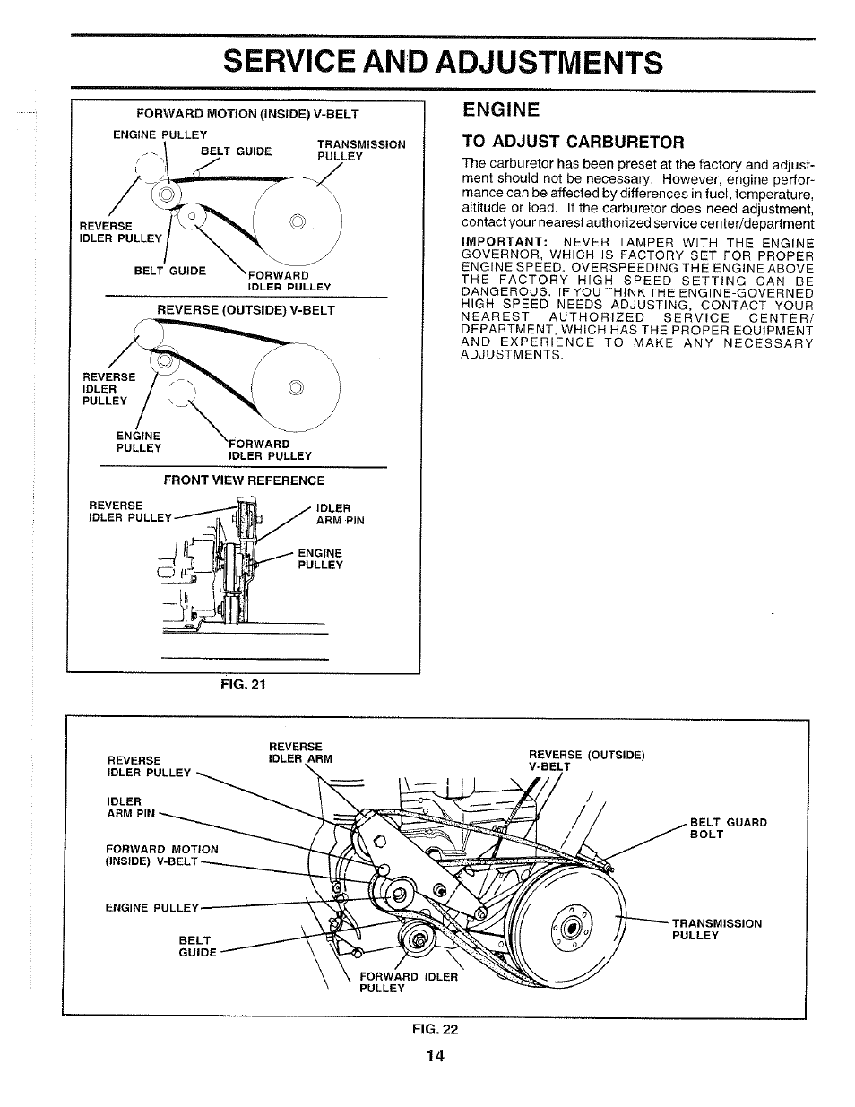 To adjust carburetor, Service and adjustments, Engine | Poulan HDF550K User Manual | Page 14 / 24