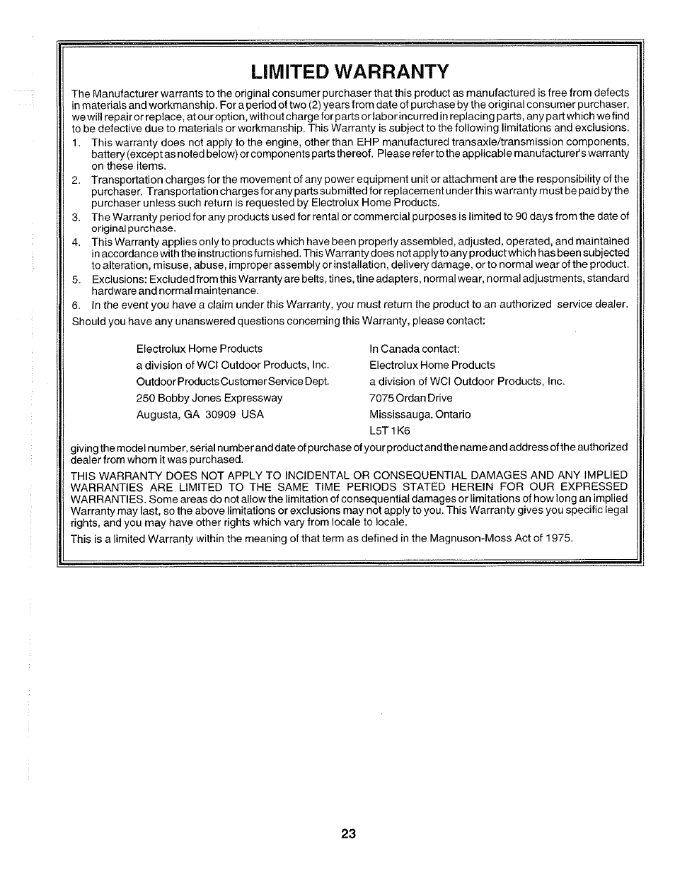 Limited warranty | Poulan HDF550K User Manual | Page 23 / 24