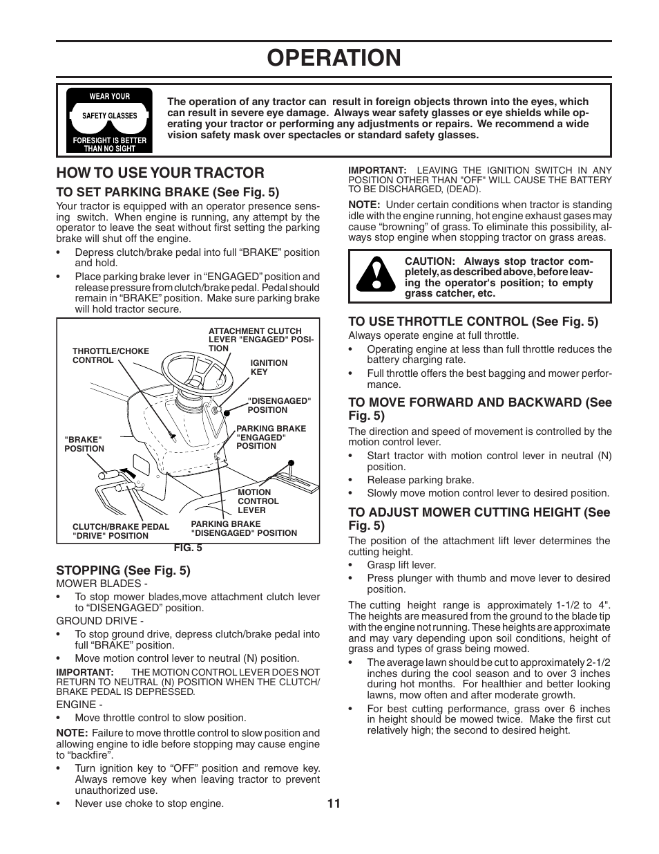 Operation, How to use your tractor | Poulan 184217 User Manual | Page 11 / 44