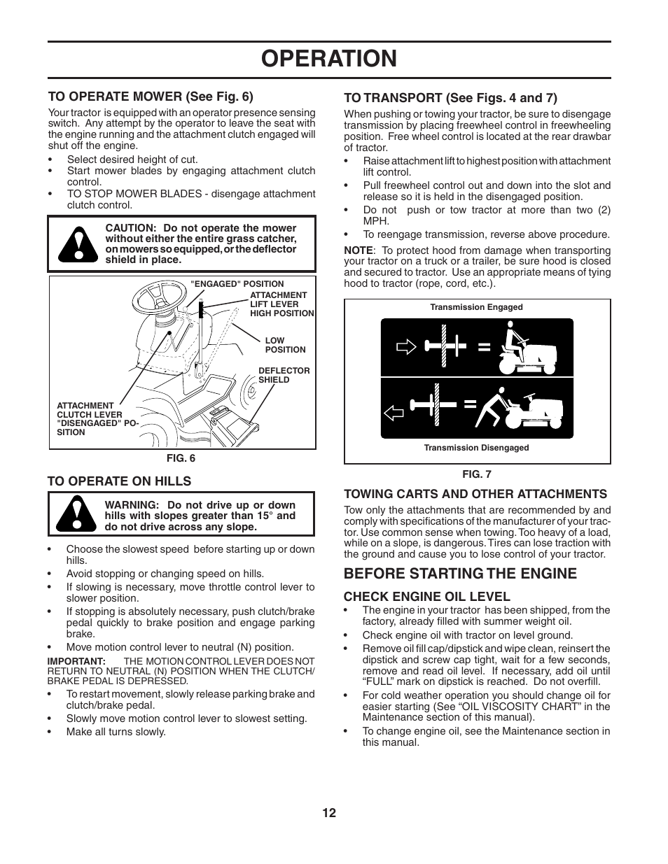 Operation, Before starting the engine | Poulan 184217 User Manual | Page 12 / 44